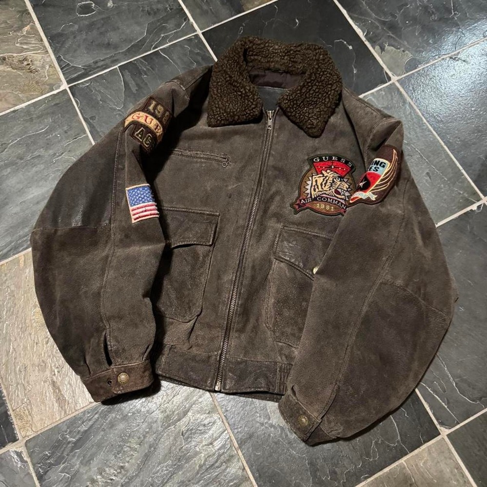 TRUE VINTAGE 80s Guess Leather A-2 Type Airforce Inspired Bomber Jacket - Medium